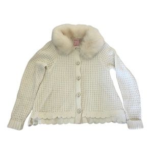Design History Cardigan Sweater with detachable Fur Collar 6 Winter White
